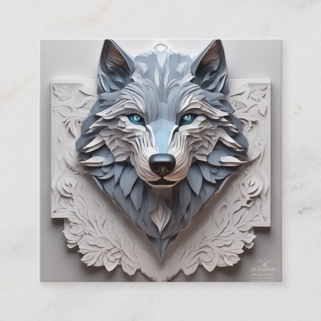 Paper is a 3D volume carving of a wolf's head. The Square Business Card (Front)