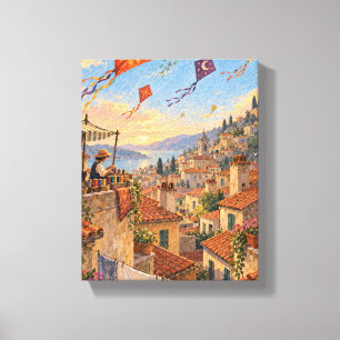 Paper Kites over Terracotta Rooftops Whimsical T Canvas Print