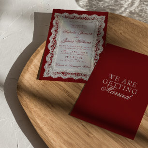 Paper Lace Burgundy Old Money Doily Wedding  Invitation