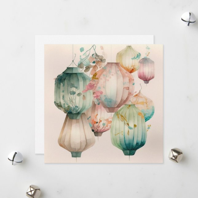 Paper Lanterns Greeting Card (Front/Back In Situ)