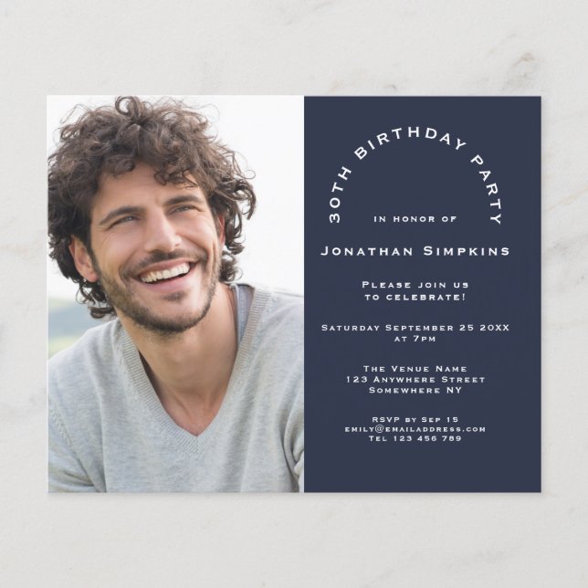 PAPER Male Photo Navy 30th Birthday Party Invite (Front)