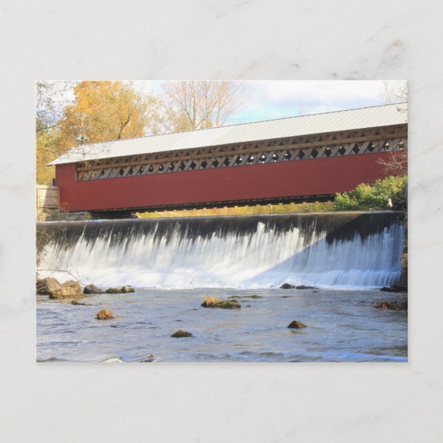 Paper Mill Covered Bridge and Falls Bennington VT Postcard (Front)