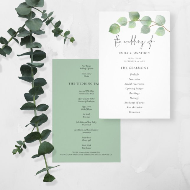 PAPER | Modern Eucalyptus Wedding Program (Creator Uploaded)