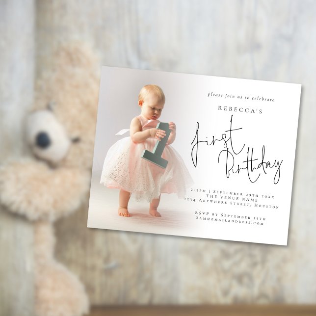 PAPER | Modern Photo Overlay 1st Birthday Invite (Great value PAPER alternative)