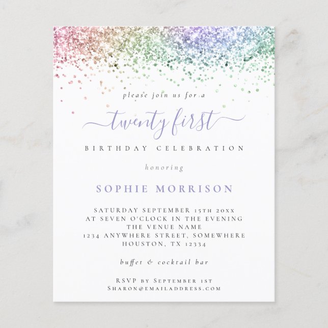 PAPER  Multicolor Glitter 21st Party Invite (Front)