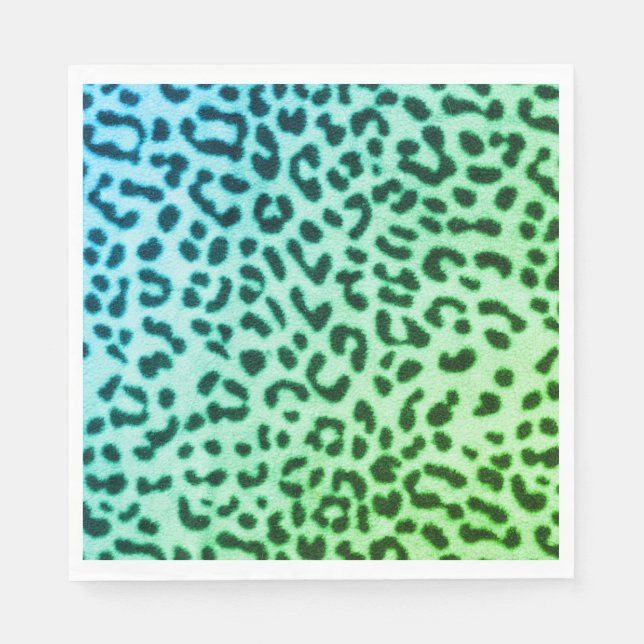 Paper Napkin Green/Blue Leopard Print (Front)