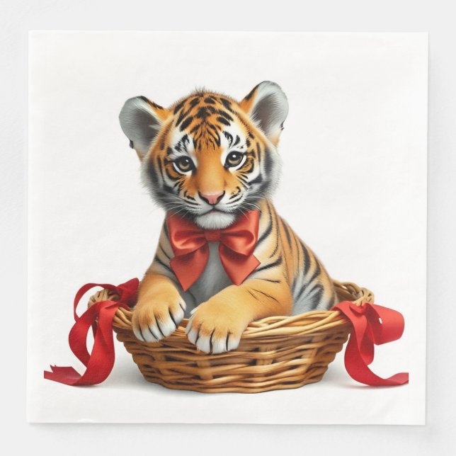Paper Napkin, little tiger cub in a basket Napkin (Front)