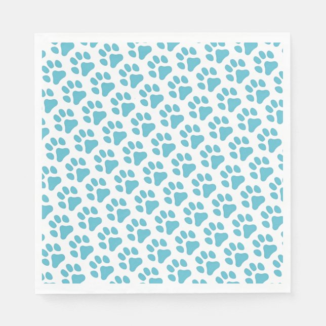 Paper Napkin Lt Blue Paw Prints (Front)