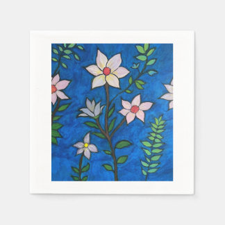 Paper Napkin Set with Flowers on a Blue Background