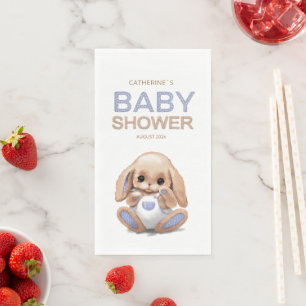 Paper napkin with a cute bunny for baby shower.