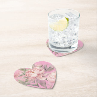 Paper Napkin with Pink Peonies Coaster