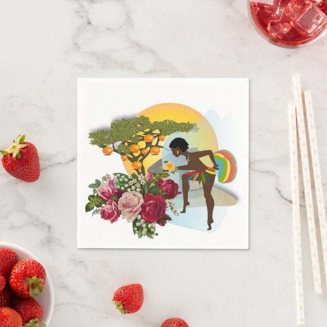 Paper Napkins, African Woman Oranges Floral Napkin (Insitu)
