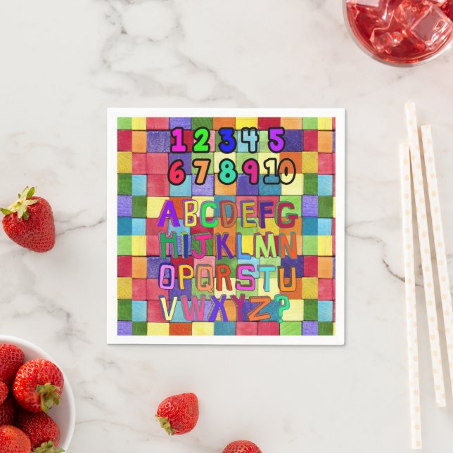 Paper Napkins, Alphabet Colours Numbers Napkin (Insitu)