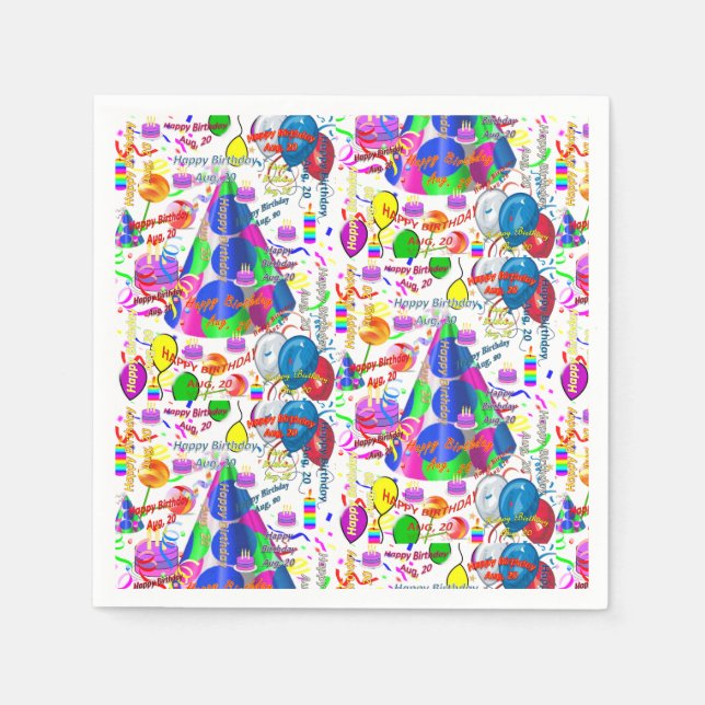 Paper Napkins August, 20 Birthday (Front)