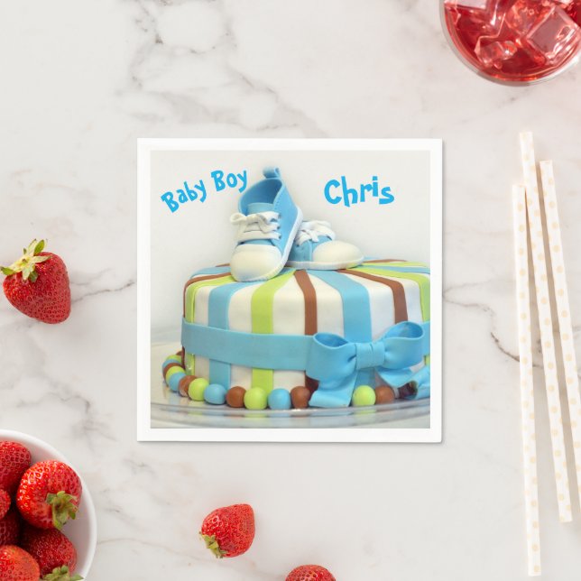 Paper Napkins Baby Boy Cake Blue Shoes Cute (Insitu)