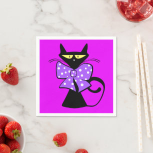 Paper Napkins, Black Cat Purple Bow Napkin