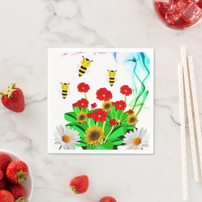 Paper Napkins, Bumblebee Floral Sunflower Napkin (Insitu)