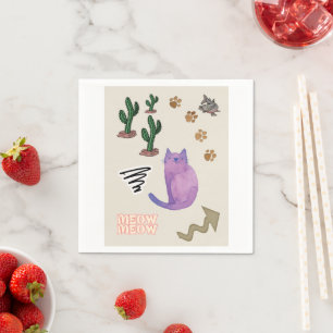 Paper Napkins, Cat Fish Cactus Paws Meow Napkin