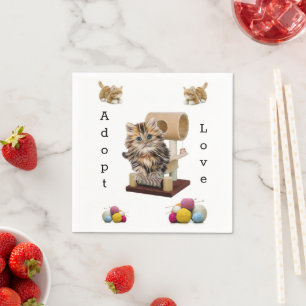 Paper Napkins, Cat Kitten Condo Adopt Love Napkin