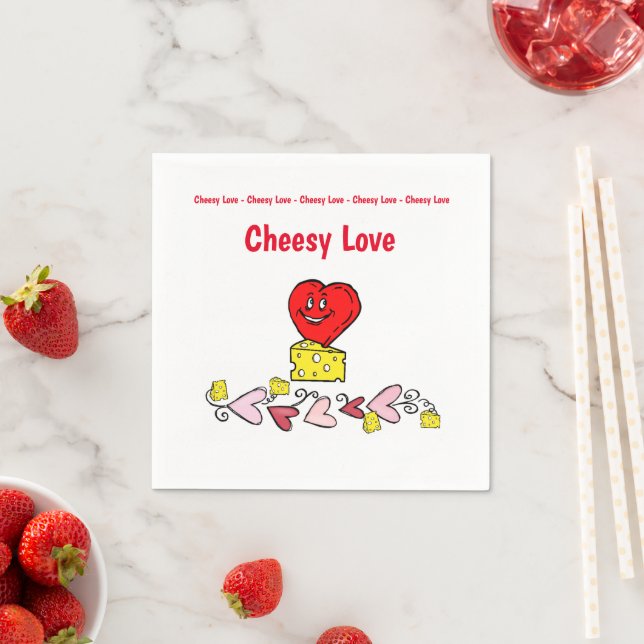 Paper Napkins, Cheesy Love Red Hearts  Napkin (Insitu)