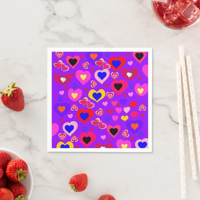 Paper Napkins, Colourful Hearts Napkin (Insitu)