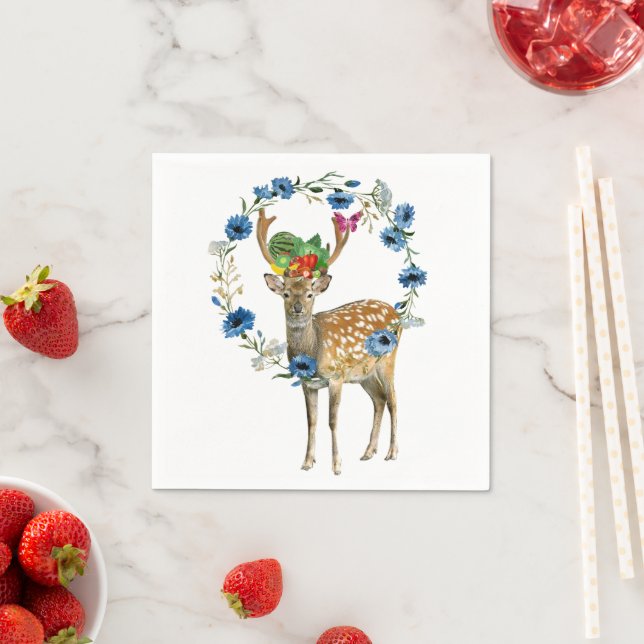 Paper Napkins, Deer Floral Fruit Napkin (Insitu)