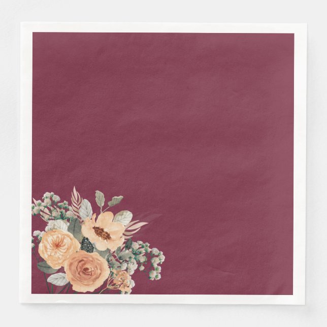 Paper napkins, Elegant floral burgundy Napkin (Front)