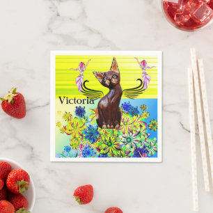 Paper Napkins, Fairy Kitten Floral Napkin