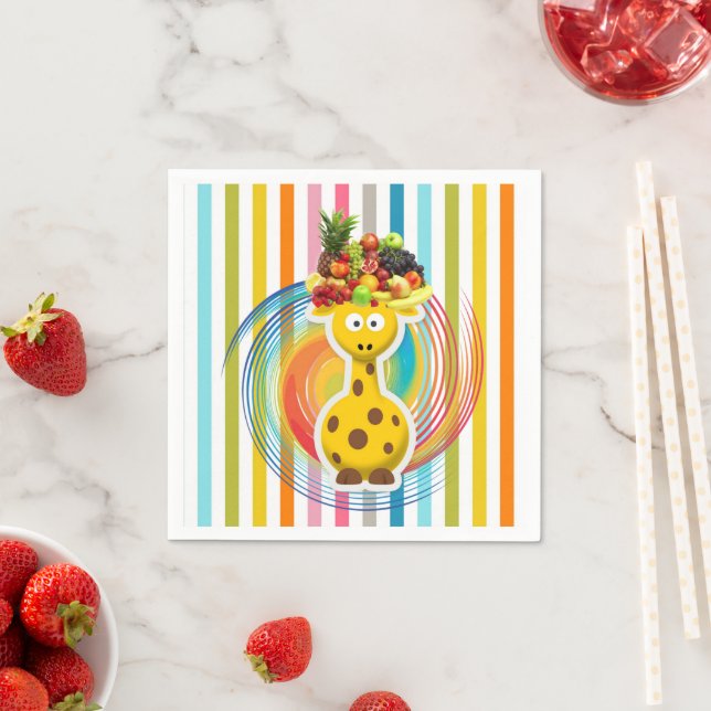 Paper Napkins, Giraffe Stripe Fruit Napkin (Insitu)