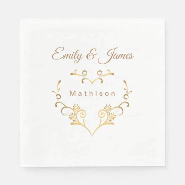 Paper Napkins-Gold Fancy Heart Napkin (Front)