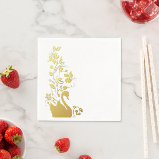 Paper Napkins, Gold Swan Floral Napkin