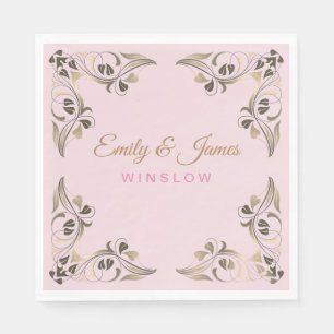 Paper Napkins-Golden Fancy Leaf Borders Napkin