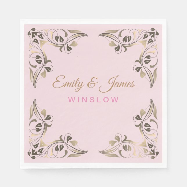Paper Napkins-Golden Fancy Leaf Borders Napkin (Front)