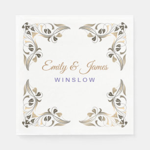 Paper Napkins-Golden Fancy Leaf Borders Napkin