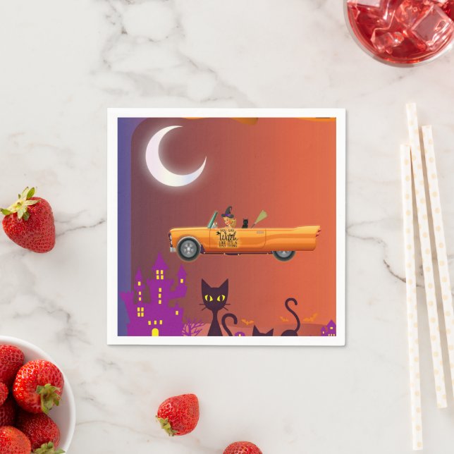 Paper Napkins  Halloween Witch In A Car Funny (Insitu)