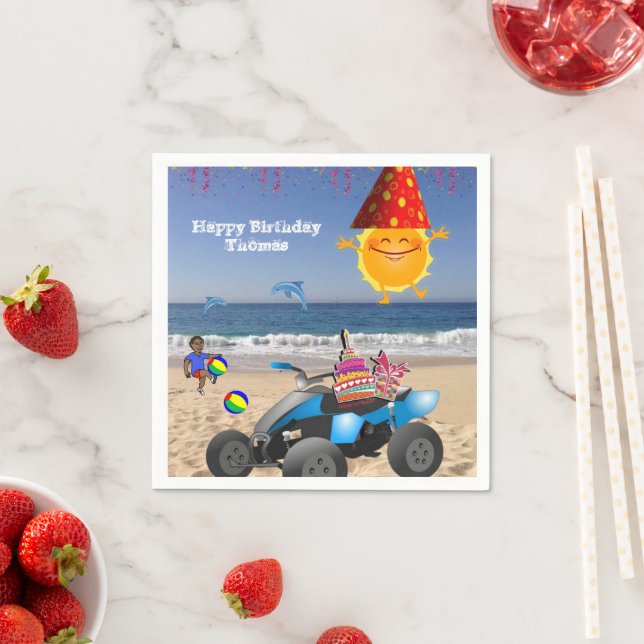 Paper Napkins, Happy Birthday African Boy Beach Napkin (Insitu)