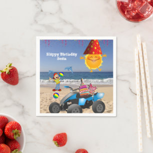 Paper Napkins, Happy Birthday Boy Beach Sun Napkin