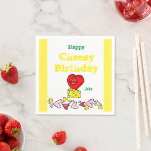 Paper Napkins, Happy Birthday Cheesy Cheese Hearts Napkin