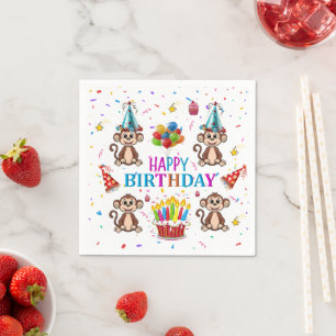 Paper Napkins, Happy Birthday Confetti Monkey Cake Napkin