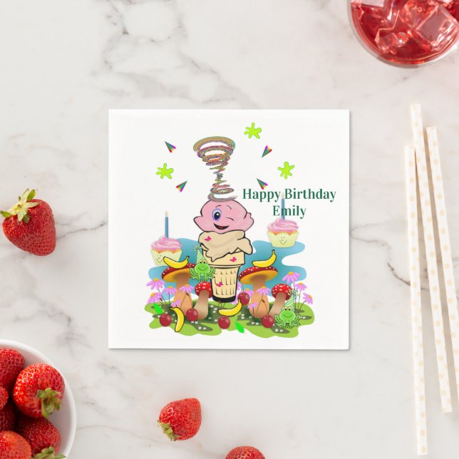 Paper Napkins, Happy Birthday Pink Cupcake Napkin (Insitu)