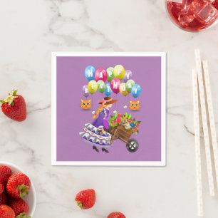 Paper Napkins, Happy Birthday Victorian Cat Floral Napkin