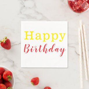 Paper Napkins, Happy Birthday Yellow Red Napkin