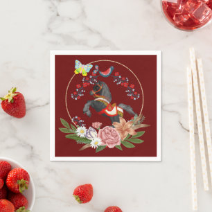 Paper Napkins, Horse Floral Flowers Butterfly Napkin