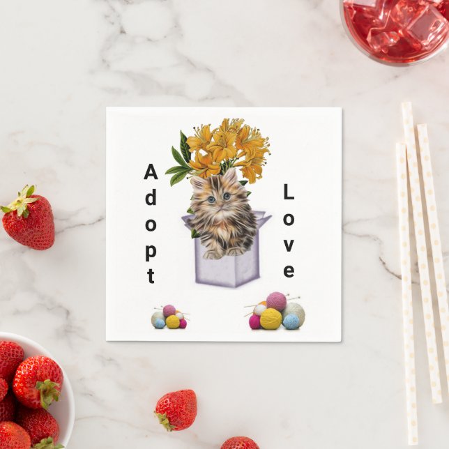 Paper Napkins, Kitten Cat Condo Floral Napkin (Insitu)