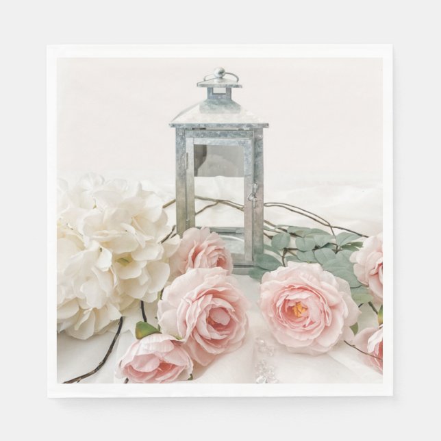 Paper Napkins: Lovely Pink Peonies and Roses Napki Napkin (Front)