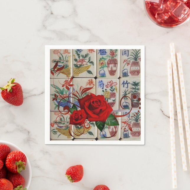 Paper Napkins, Mahjong Napkins Red Rose (Insitu)