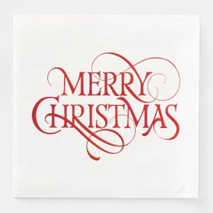 Paper Napkins - Merry Christmas Red
