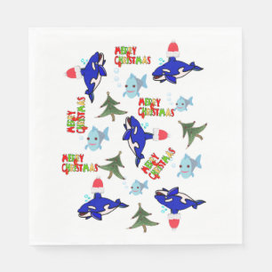 Paper Napkins, Merry Christmas Shark Fish Napkin