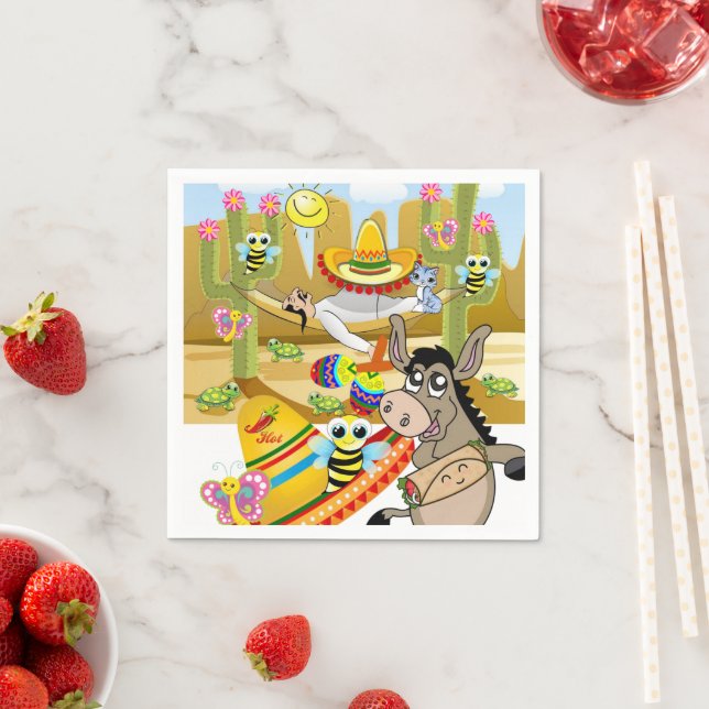 Paper Napkins, Mexican Man Donkey Butterfly Napkin (Insitu)