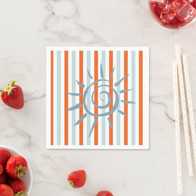 Paper Napkins, Orange and Blue Stripe Star Napkin (Insitu)